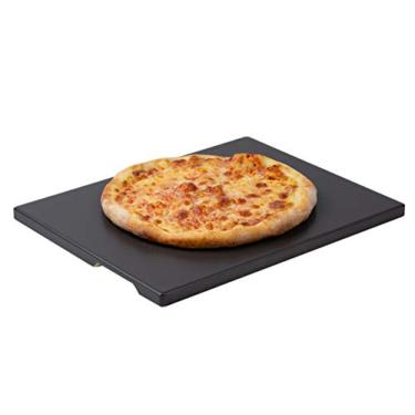 Imagem de Pedra de pizza Rocksheat, assar e grelhar, perfeita para forno, churrasco e churrasqueira. Inovador duplo - facetado - design com 4 alças, Preto, Black Coating 12" x 15" Rectangular