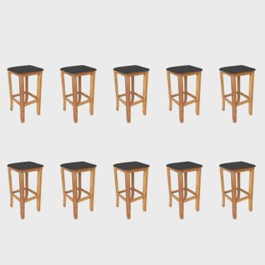 Imagem de Kit 10 Banqueta Alta Cally Gourmet Balcão Bistrô Cozinha Base Madeira Maciça Corino Preto - Ahz Móveis