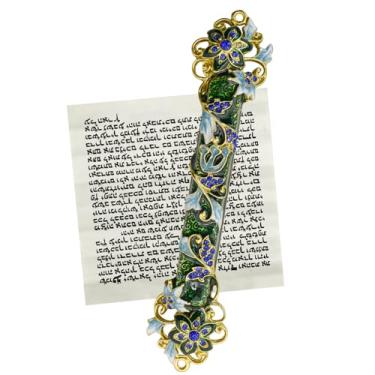 Imagem de MrMrKura Mezuzá com rolagem para porta, capa mezuzá de bênção de liga de zinco e esmalte para porta, mezuzha pintado colorido kosher para presentes judaicos/decoração judaica, Natal (verde escuro, 3,5