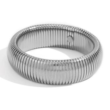 Imagem de PICKBEAU Pulseira de corrente grossa elástica para mulheres e meninas, pulseira elástica flexível banhada a ouro 18 K, pulseiras douradas/prateadas para homens, boleto elástico de 10 mm/16 mm de largura, Adjustable, Aço inoxidável, Sem pedras preciosas