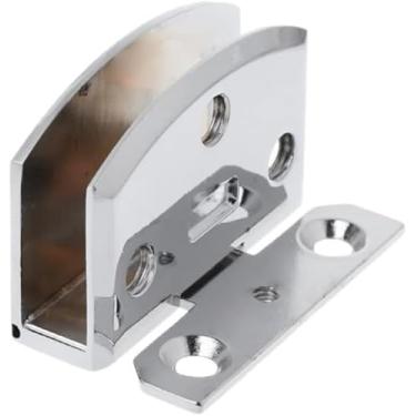 Imagem de Dobradiça de porta de vidro cromado faça você mesmo, braçadeira de porta de armário para móveis, orifício de abertura livre, fácil de instalar. Dobradiça grande, dobradiça pequena