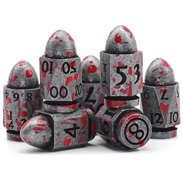 Imagem de Bullet DND Dice Set, Metal Dice for Dungeons and Dragons HNCCESG Dice Set D&D RPG D and D Dice for Role Playing Table Board Games (Bullet Antique Sliver Blood Spot)
