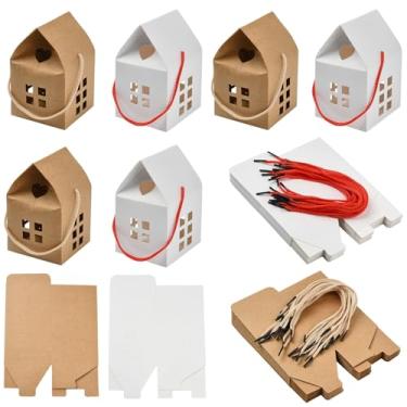 Imagem de Ipotkitt 40 peças, 2 cores, caixas de papel em forma de casa com alça de corda, caixas dobráveis de papelão para presentes de casamento, doces, festas, aniversário, embalagem - 8 × 8 × 7,5 cm