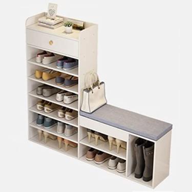 Imagem de Armário de armazenamento de sapatos multicamadas sapateira pode sentar sapata tipo armário de sapatos para corredor (branco 116 x 24 x 105 cm)