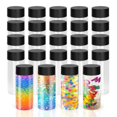 Imagem de GSHYMXT 24 garrafas de plástico transparente garrafas sensoriais vazias com tampas, 300 ml de suco de plástico PET reutilizável à prova de vazamento recipiente de bebida a granel para suco de leite