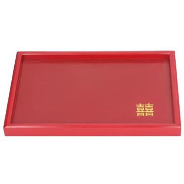 Imagem de Bandeja de Porção de Madeira Sólida, Bandeja de Bandeja Vermelha Artesanal para Mesa de café, Lanches e Bebidas (Quadrado l)