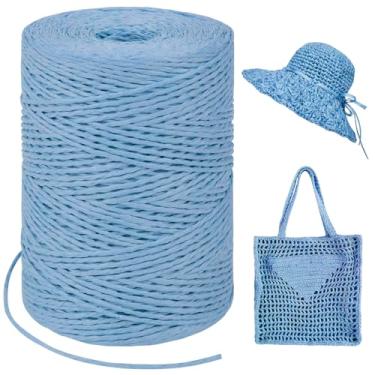Imagem de LEREATI Fio de ráfia azul claro para sacos de crochê, fita de ráfia redonda de 1,5 mm x 328 jardas para embrulho de presente, fio de fita de papel de ráfia para chapéu de sol de crochê, bolsa