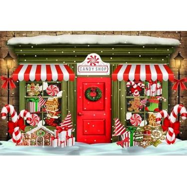 Imagem de Canessioa Pano de fundo de loja de doces vermelhos de Natal, neve, brinquedo do Papai Noel, bengala doce, loja de presentes, festa de Natal, festa de Natal, festa de Natal para recém-nascidos, faixa