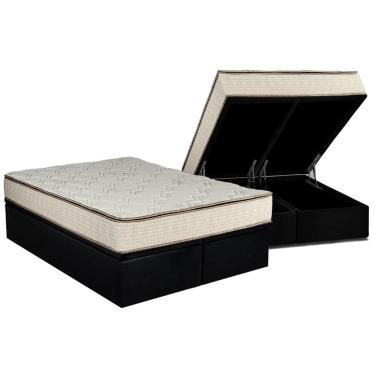 Imagem de Conjunto Box Baú Queen: Colchão Molas Luckspuma Bonnel Montreal + Base CRC Suede Black (158x198)