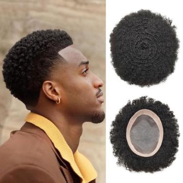 Imagem de Curve Hair Peruca De Cabelo Cacheado E Crespo Para Homens Negros, Perucas Afro, Cachos Crespos, Masculinas Onduladas, Sistemas Substituição Humana (#1B Off Black - Onda 6 Mm, 8'' X 10'')