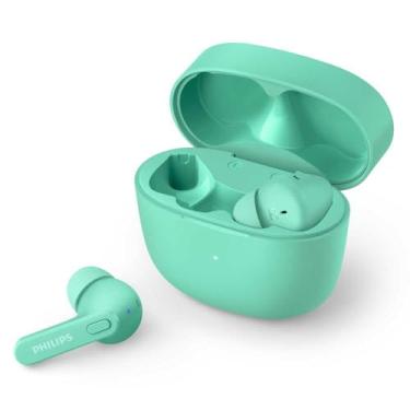 Imagem de Fone de ouvido sem fio TWS bluetooth com microfone, formato em haste, IPX4 e energia para 18 horas totais na cor verde TAT2206GR/00