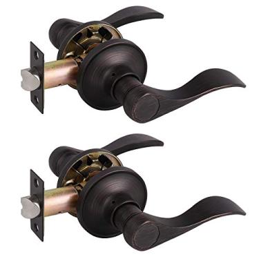 Imagem de Gobrico Maçanetas interiores bronze polido a óleo maçanetas de porta de passagem sem chave com alças reversíveis estilo onda Hall Closet Door Locksets 2 unidades