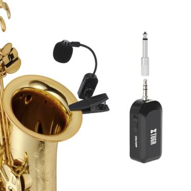 Imagem de XTUGA Sistema de microfone de saxofone sem fio 2,4 G recarregável com clipe sem fio, transmissor receptor para saxofone, trompete, latão trombone, bateria de 8 horas (KX-721)