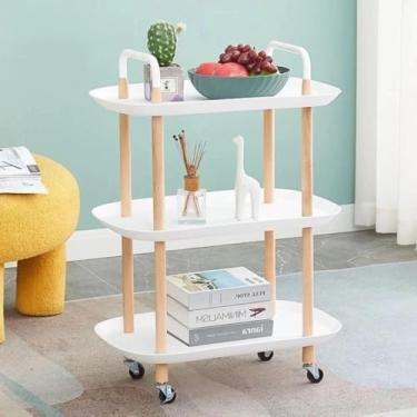 Imagem de Carrinho Organizador Vertical Multiuso com 3 Prateleira e Rodinhas - Estante Auxiliar Ideal Para Cozinha, Banheiro, Lavandeira - Cor Branco