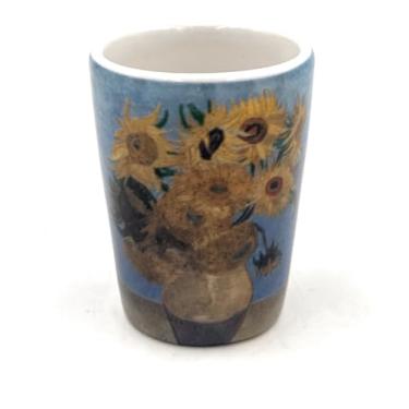 Imagem de Copo de shot de girassóis artístico Van Gogh Porcelana Wiskey Shotglass lavável na lava-louças, copo de vinho floral