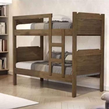 Imagem de Beliche Bicama Solteiro Padrão Escada Grade Proteção Vira 2 Camas Castanho