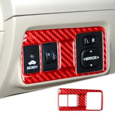 Imagem de Adesivo vermelho de fibra de carbono real para carro motorista lateral retrovisor botão de controle de ajuste decalque moldura anti-arranhões compatível com Toyota Corolla 2009 2010 2011 2012 2013