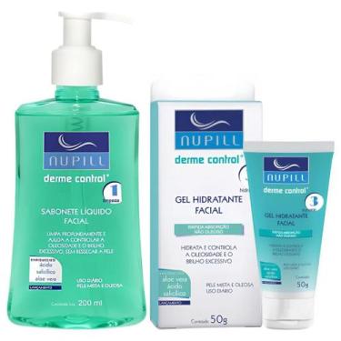 Imagem de Kit Sabonete Liquido Facial + Gel Hidratante Nupill Derme Control Uso 