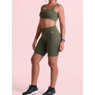 Imagem de Conjunto Max Lupo Bermuda Bike + Top Alta Compressão, Verde militar, P