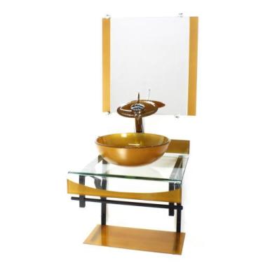 Imagem de Gabinete de vidro 40cm para banheiro curvado duplo pp cuba redonda com