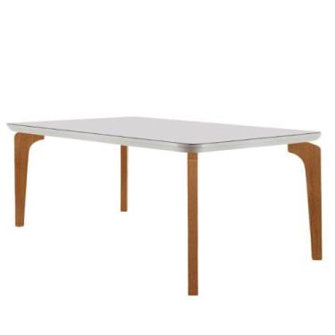 Imagem de Mesa Sala De Jantar Liz 180cm Em Mdf E Vidro Com Canto Copo Off White/