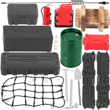 Imagem de BRCatWPark RC Crawler Car Decoration Upgrades Part for 1/10 Trx4 Trx6 SCX10 GEN 7/8,15 Pcs RC Crawler Car roof Decoration Luggage Net/Wood Box/Tank/Recovery Board/Toolbox/Shovel/Axe/Antennas,Green