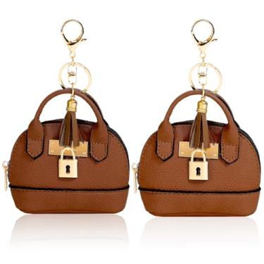 Imagem de YJUBAOA 2 peças de mini bolsa de cosméticos para mulheres, mochila de couro PU, chaveiro, bolsa de maquiagem, bolso para chaveiro, batom, porta-cartões, organizador de cabos de dados, bolsa com zíper