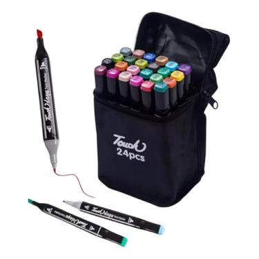 Imagem de Kit 24 Canetas Marcadoras Touch Ponta Dupla Profissional para Desenho, Lettering, Bullet Journal, Arte, Colorir, Com Bolsa Organizadora