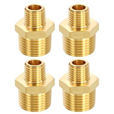 Imagem de METALLIXITY 4 peças de encaixe de tubulação de latão, 1/5.1 cm NPT macho x 1/10.2 cm NPT rosca macho adaptador de extensão hexagonal de latão para bico de banheira/chuveiro