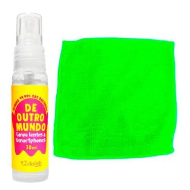 Imagem de Kit Limpa Bacterias Lentes e Celulares com Pano Microfibra Cor:Verde C