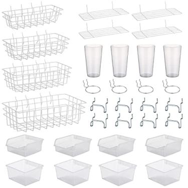 Imagem de Conjunto organizador de quadro de 32 peças com ganchos, prateleiras de arame, armazenamento de garagem, oficina de artesanato, ferramentas organizadoras de bancada de trabalho (branco)