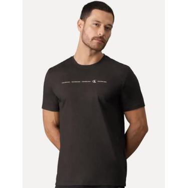 Imagem de Camiseta Calvin Klein Jeans Masculina Meia Malha Logo Flow Marrom Escu