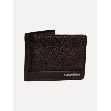 Imagem de Carteira Calvin Klein Masculina Couro Textura Recorte Logo Marrom, UN