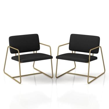 Imagem de Kit 2 Poltronas Estofadas Industrial Sintra Dourado/suede Preto - M.a