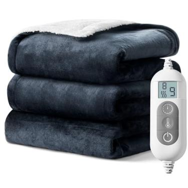 Imagem de Cobertor elétrico aquecido, flanela dupla face e manta elétrica sherpa com temporizador de 1 a 9 horas, desligamento automático e 8 níveis de aquecimento, certificação ETL, lavável na máquina