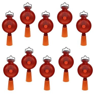 Imagem de Sinalizador Solar Viario Cone Kit 10 Uni Iluminaçao Automatico Segurança Obra Rua Estrada Rodovia Avenida Fiscalizaçao