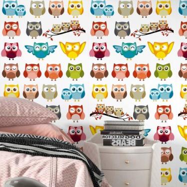 Imagem de Papel De Parede Adesivo Quarto Coruja Passaros Fofo 10m - DELIQUADROS