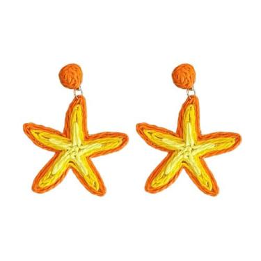 Imagem de Brincos de estrela do mar feitos à mão com estrela do mar azul para mulheres brincos pendentes de estrela do mar azul joia estilo férias de verão praia, Latão, Sem pedra preciosa