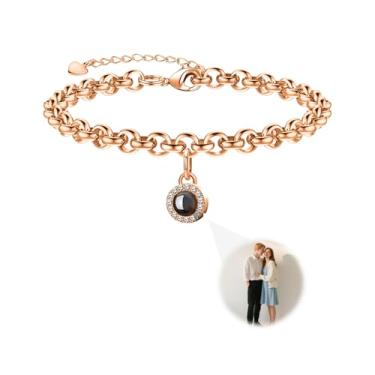 Imagem de Toodoumama Conjunto de joias com foto de projeção personalizada: colar e pulseira com pingente com imagem dentro, presente memorial criativo para casais/mãe - filha/melhores amigos, regular, Cobre