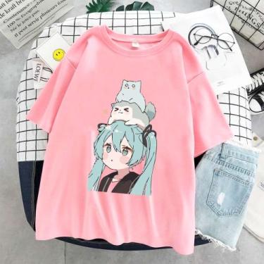 Imagem de Camiseta Hatsune Miku Gatinho Unissex - sneko, Rosa, XG