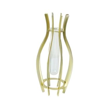 Imagem de IEUDNS Vaso de mesa de vidro transparente tubo hidropônico decoração para casa ornamento vaso de flores recipiente de planta plantador para casamento, Dourado 6.5x6.5x20cm