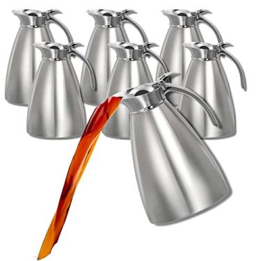Imagem de Steelite International Jarra de café de aço inoxidável 7502WL002, para servir chá e água quente, metal com acabamento acetinado, tampa térmica para prensa de polegar de parede tripla, 1,5 g, 6 peças