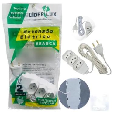 Imagem de Extensão Elétrica Tripla com 3 Tomadas, Cabo de 2/3/5/10 Metros, 110/220V, Certificado, Branco (2 Metros)