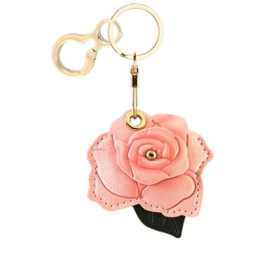 Imagem de Capa de couro compatível com AirTag, linda capa protetora com chaveiro, rastreador GPS antiarranhões para chaves, bolsa, animais de estimação (rosa C)