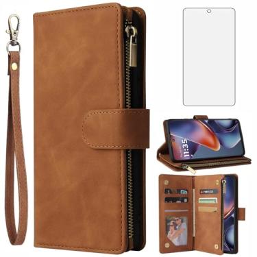 Imagem de Asuwish Compatível com Motorola Moto G 5G 2025 capa carteira protetora de tela de vidro temperado e capa flip de couro, suporte para cartão, acessórios de celular, capas de telefone robustas para G5G