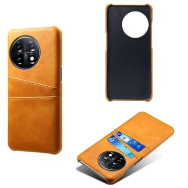 Imagem de Capas Compatível com Oneplus 11,Caso de couro PU-Tampa de telefone a prova de choque com 2 slots de cartão,Proteção anti-impressão digital e anti-gota-Yellow