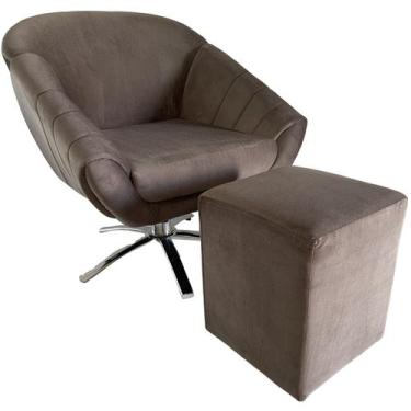 Imagem de Kit Poltrona Giovana Giratória Cromado, Puff Quadrado e Almofadas em S