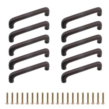 Imagem de MY MIRONEY Puxadores de gaveta de madeira, 10 peças, arco marrom escuro, puxadores de madeira com acabamento em ferragens para porta de cômoda de guarda-roupa, centros de furos de 12,6 cm