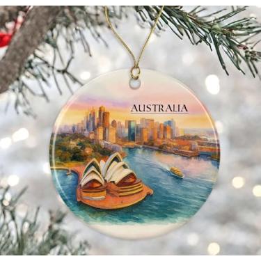 Imagem de Enfeite de aquarela da Austrália - Lembrança de Natal de cerâmica - Aniversário de lua de mel - Lembrança de viagem - Presente de inauguração de casa - Presente para amantes da Austrália impresso em