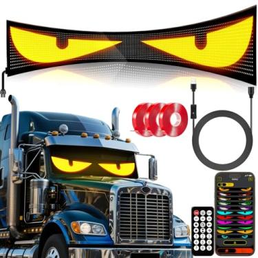 Imagem de Olhos de LED de tamanho grande de 133 cm para para-brisas de carro - HCYHNB luz de olho de diabo 5V USB com aplicativo personalizável e controle remoto, placa de LED para caminhões/carros (132 x 20 cm
